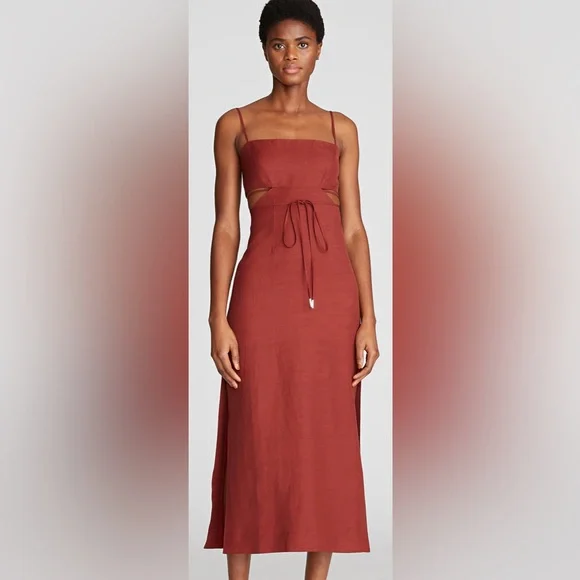 HALSTON NWOT Eli Viscose Linen Blend Brick Dress Size 2 - Picture 2 of 13